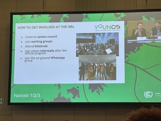 Slide from session dedicated to getting youth involved at the Bonn Climate Change Conference and COP28
