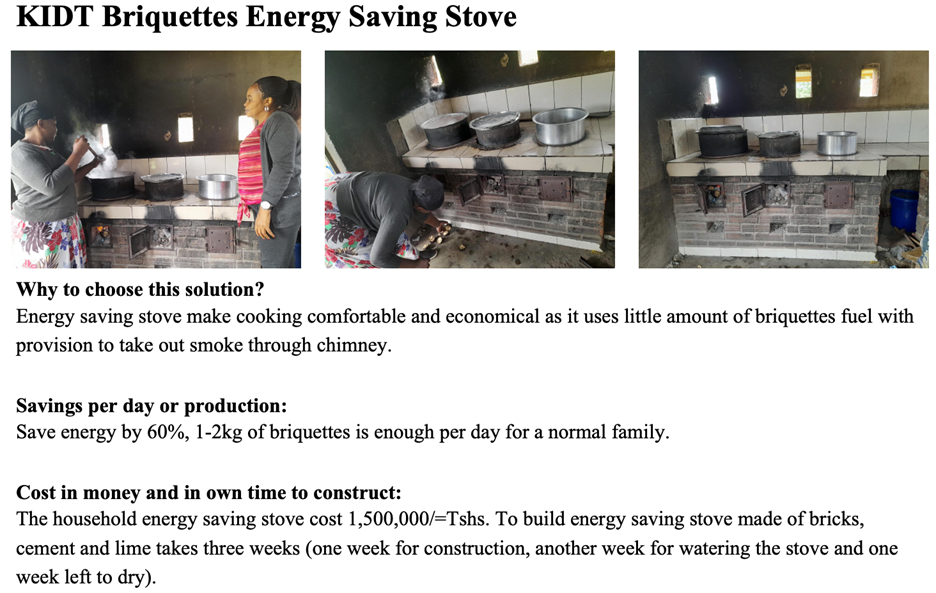 A high-level snapshot of one cookstove highlighted in The East African Civil Society for Sustainable Energy and Climate Action’s Local sustainable Solutions Catalog